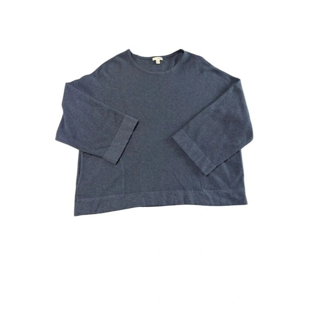 Pure Jill J.Jill Blue Textured Knit Oversized Boxy Crewneck Sweater Size M